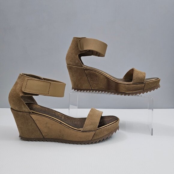 Pedro Garcia Fidelia Platform Wedge Sandal Womens EU 38.5 Brown Brass Suede - Picture 3 of 14